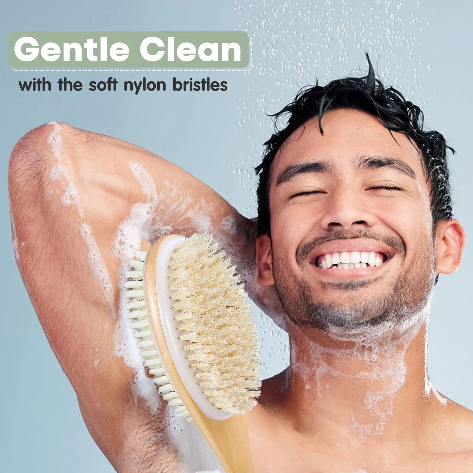 Back Brush Long Handle Shower Bath Scrubber Body With Soft And Stiff Natural