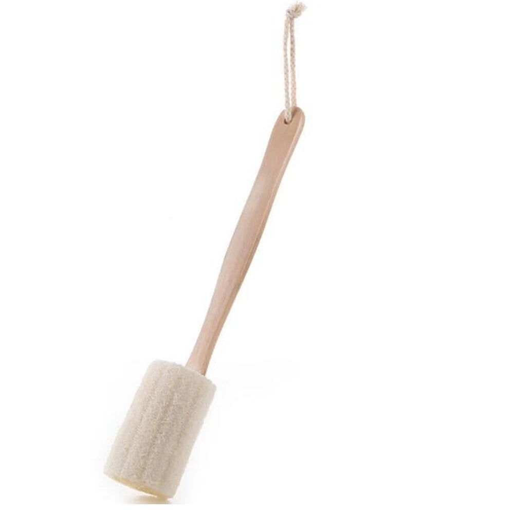 2PCS Wooden Natural Sponge Loofah Back Scrubber Brush Bath