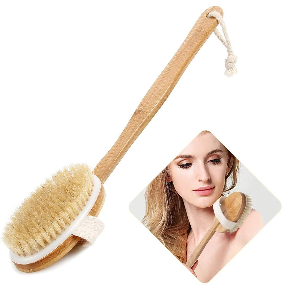 Bath Body Brush Back Scrubber with Boar Bristles and Long Bamboo Handle