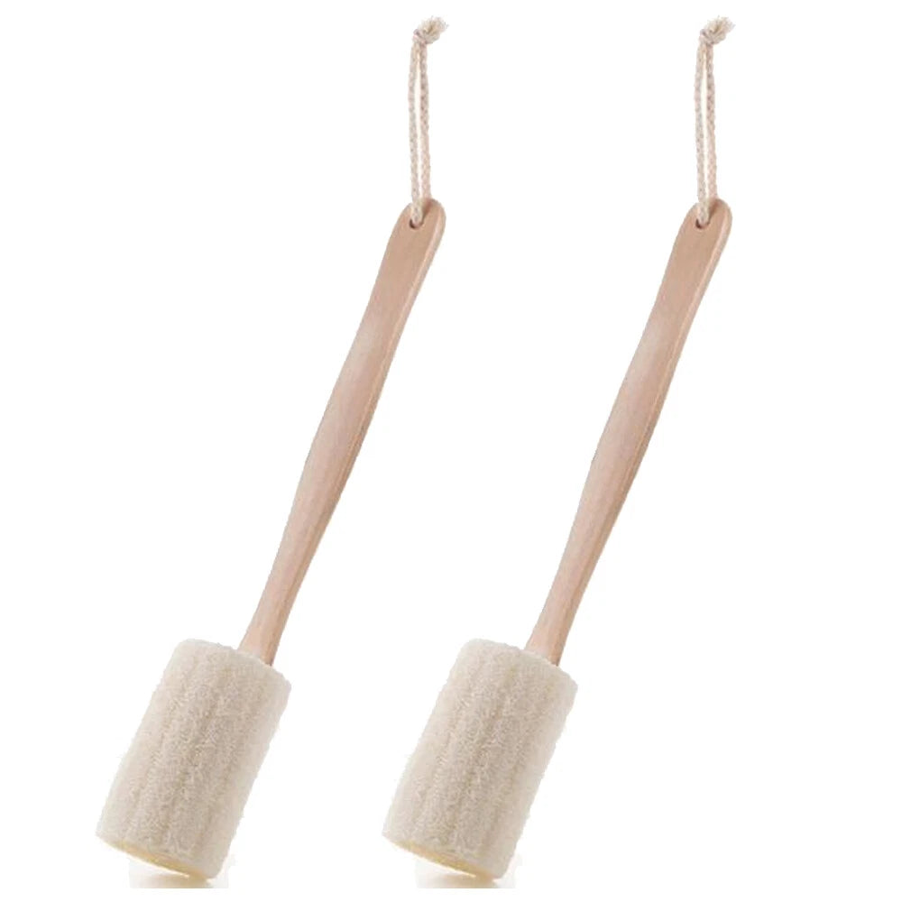 2PCS Wooden Natural Sponge Loofah Back Scrubber Brush Bath