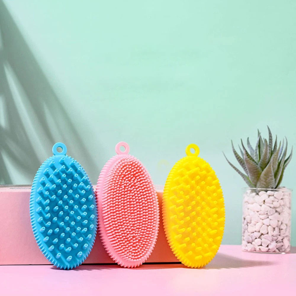 3 Pcs Bath Brush Child Newborn Hair Washing Body Silicone Scrubber