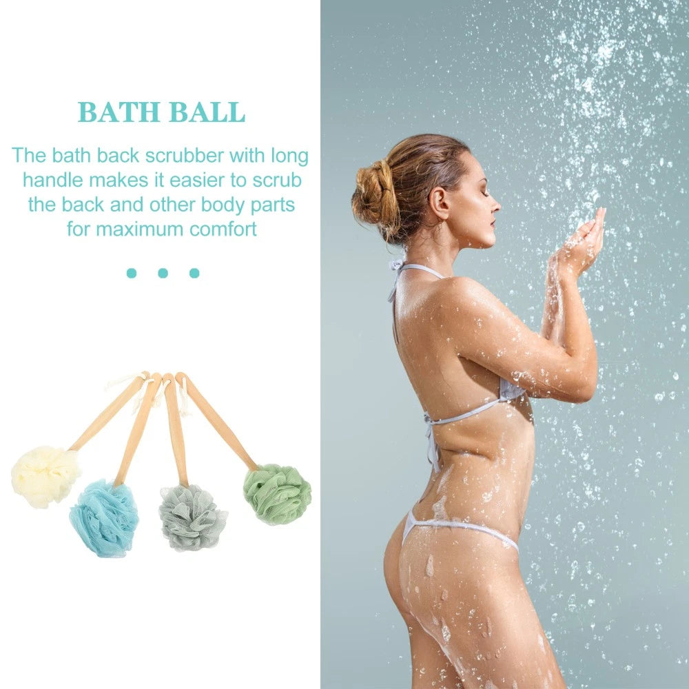 4 Pcs Bath Brush Rubs Back Ball Man Miss Scrubber Exfoliating Body Long Handle