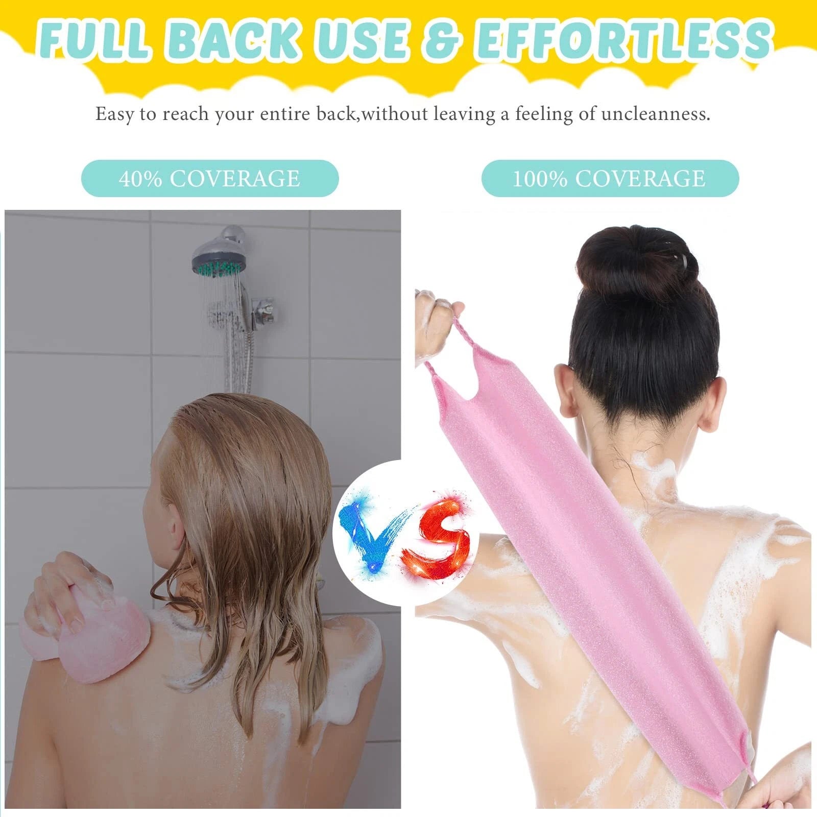 3 Pack Back Brush Long Shower Bath Scrubber Body Exfoliating Handles Washcloth