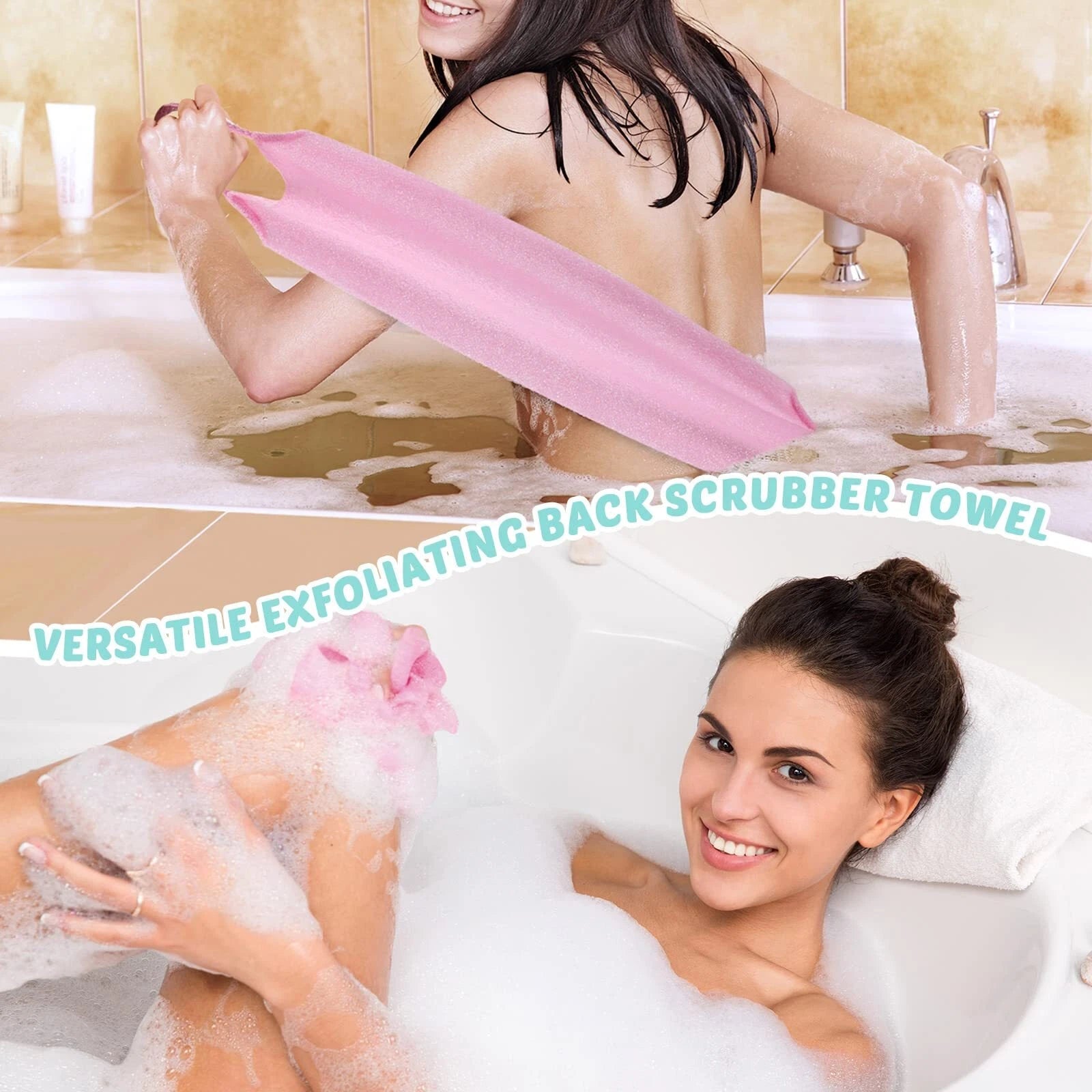 3 Pack Back Brush Long Shower Bath Scrubber Body Exfoliating Handles Washcloth