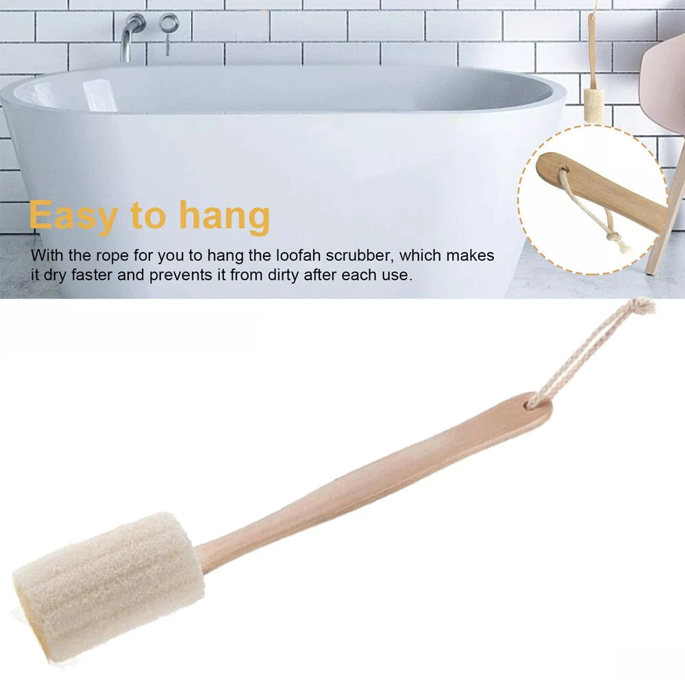 2PCS Wooden Natural Sponge Loofah Back Scrubber Brush Bath