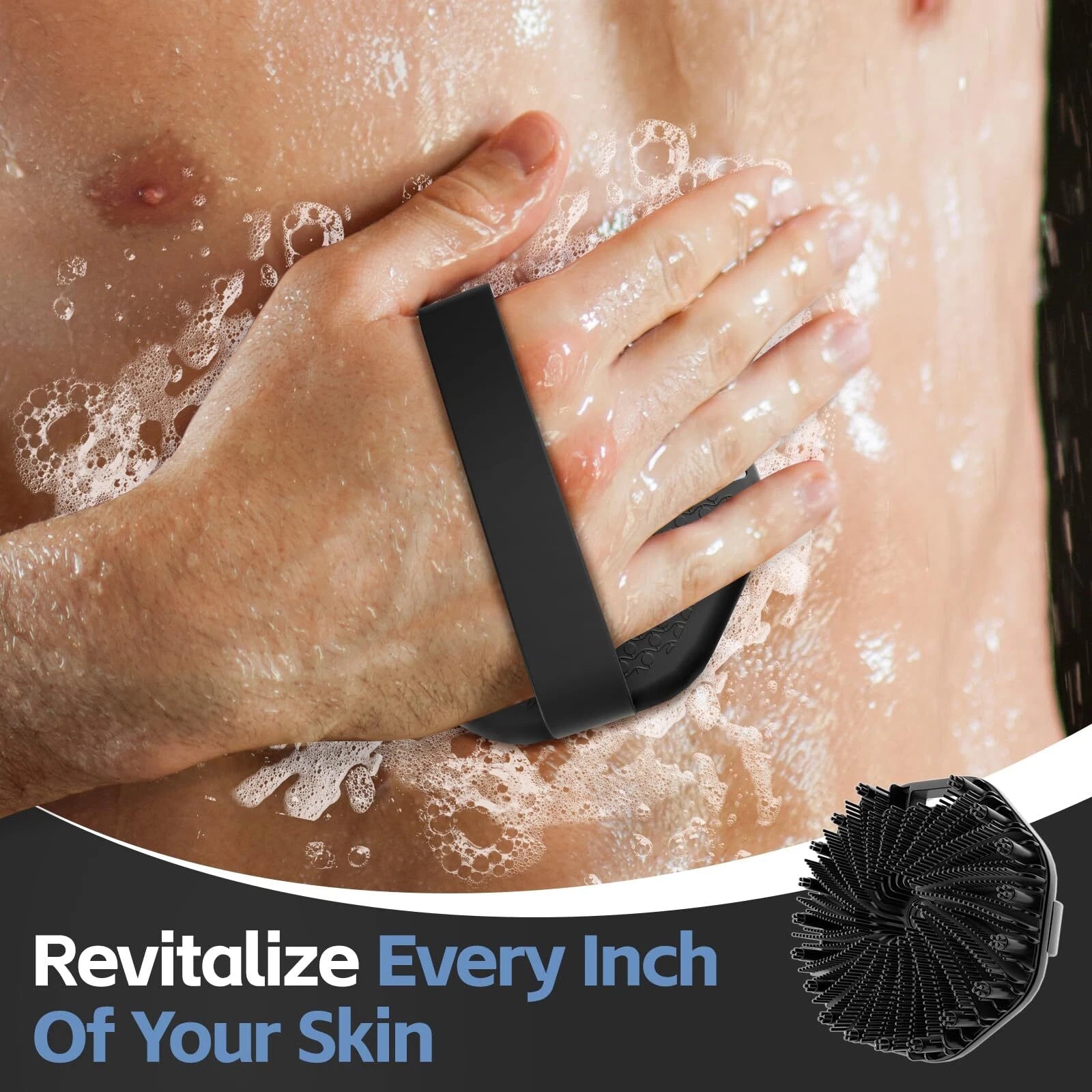 Silicone Body Scrubber Black - Exfoliating Shower Brush for Gentle Massage