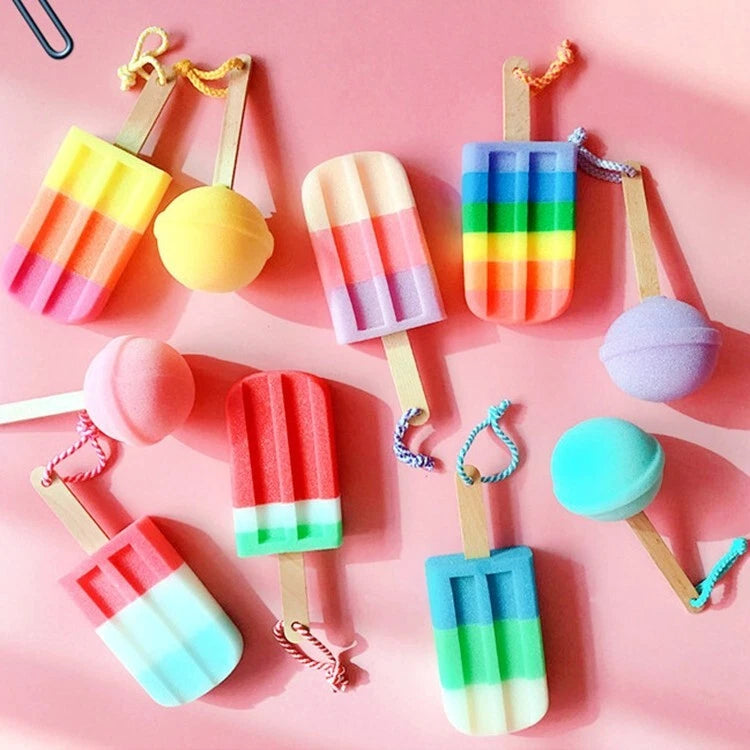 Popsicle Cute Shower Sponges Soft Bathing Scrub forKids Rainbow Baby Bath Sponge