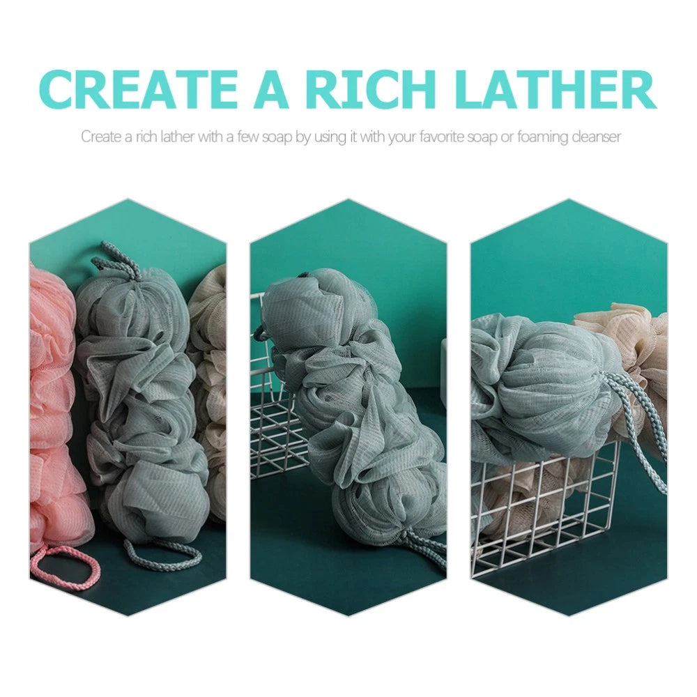3 Pcs Long Bath Ball Man Back Washer for Shower Body Exfoliator Brush