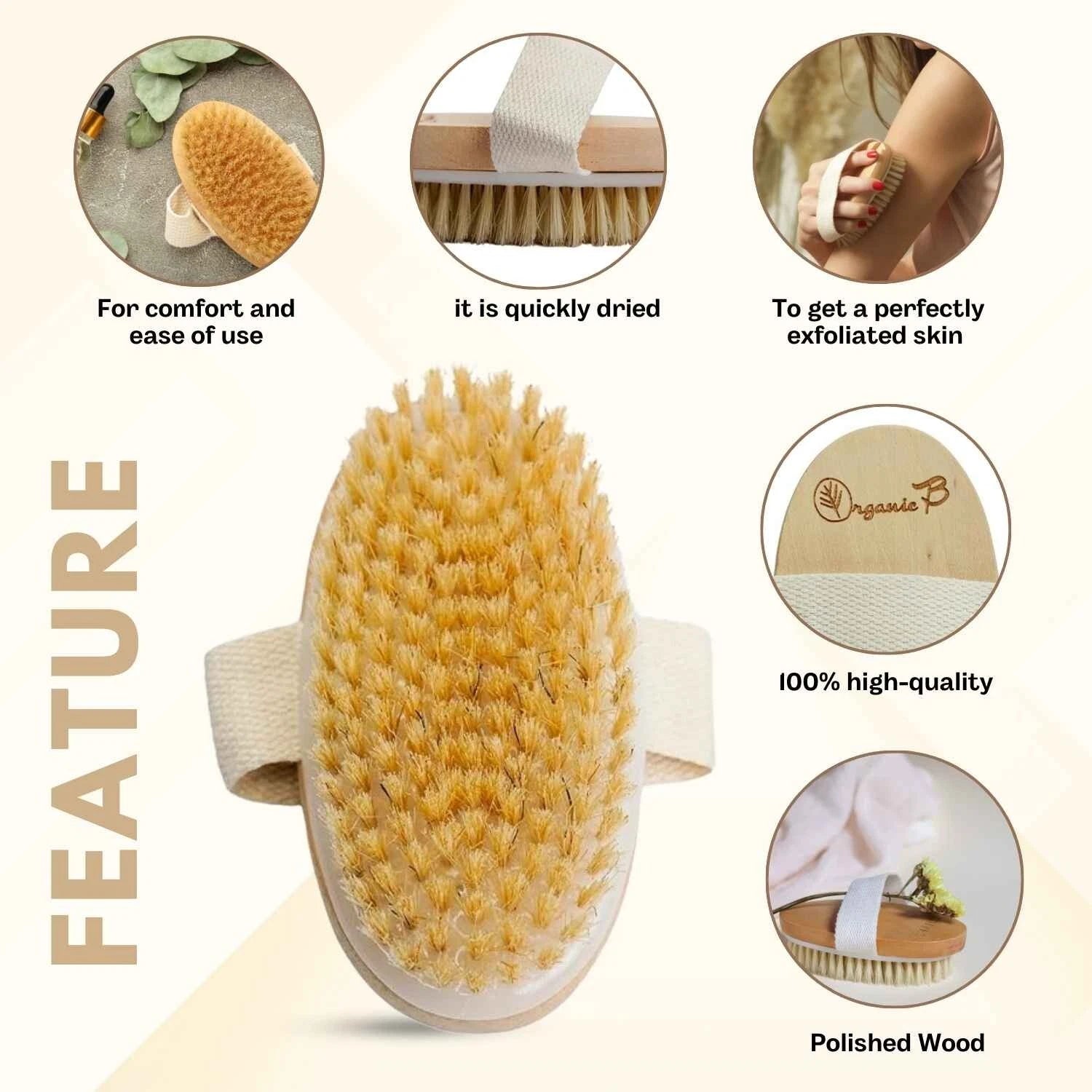 Velvet Touch Beach Wood Body Scrubber Brush | Oval Shaped