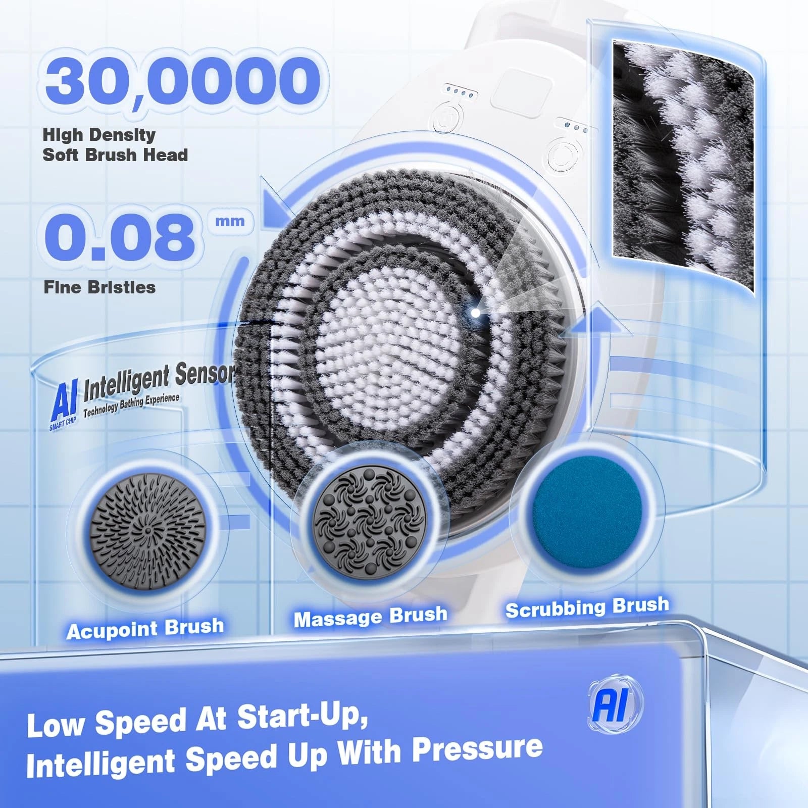 Smart Wall Mounted Exfoliating Brush, Electric Body Scrubber with 4 Replaceab...