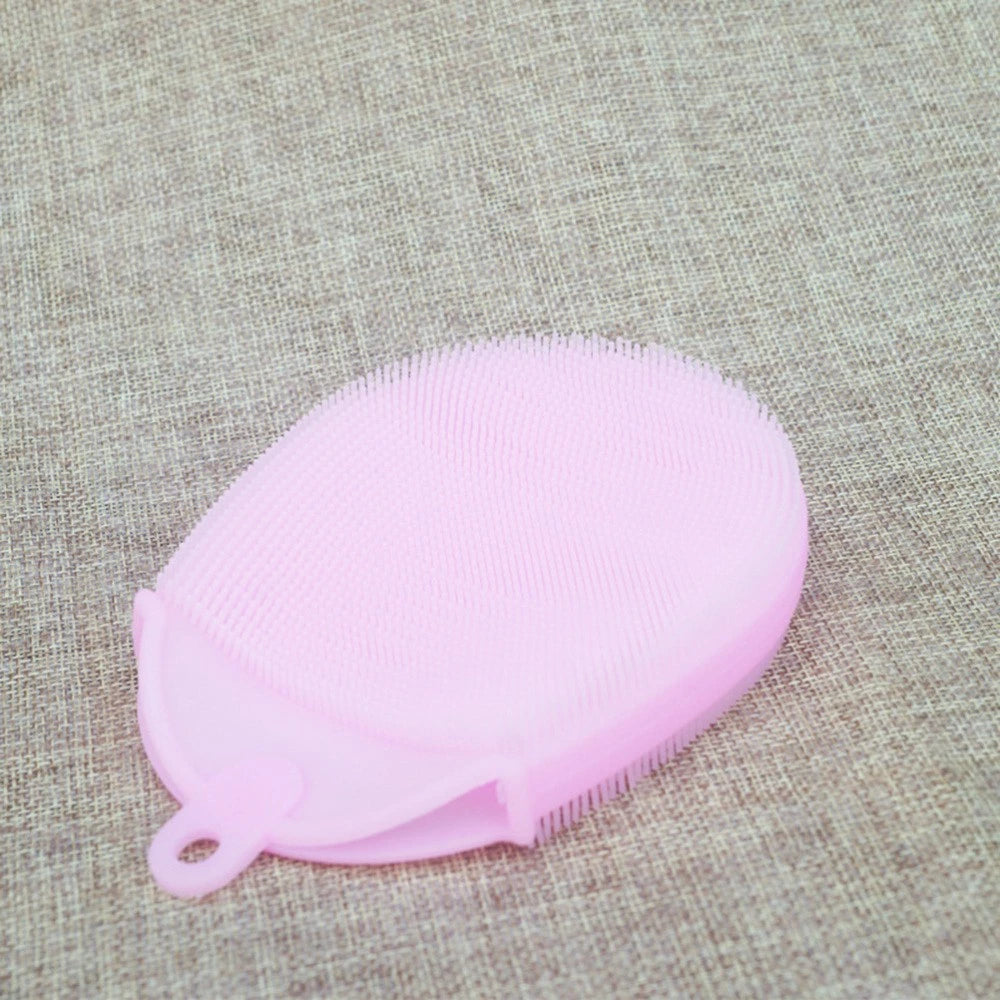 2pcs Silicone Bathing Brush Anti- Shower Scrubber Facial Cleansing Pads (Pink)