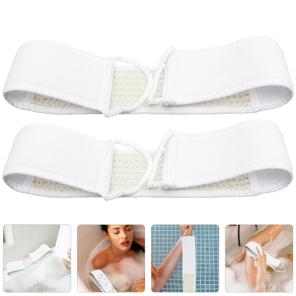 2 Pcs Long Fabric Back Strap Bath Scrubber Shower Exfoliating Skin Brush