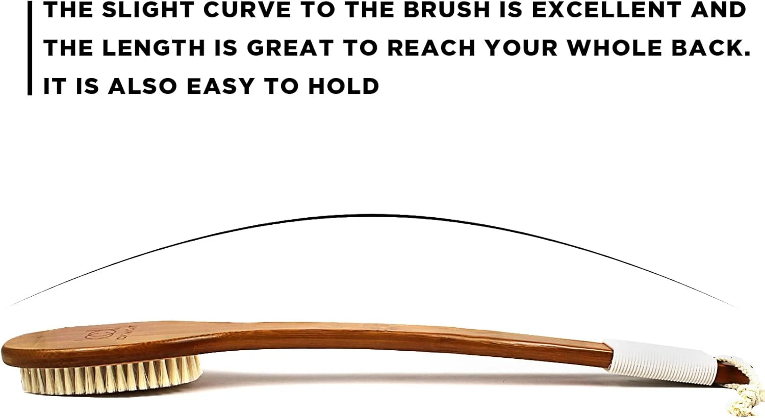 -17.71Inch Natural Boar Bristles Anti-Slip Long Handle Bath Brush,Bent Handle Sh