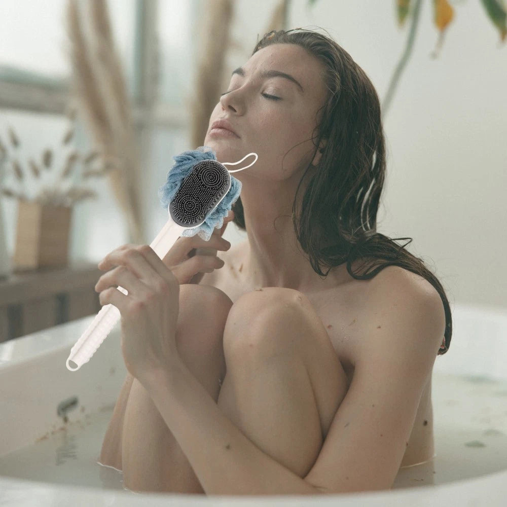 Back Rub Bath Brush Man Silicone Scrubber for Shower Body Long Handle