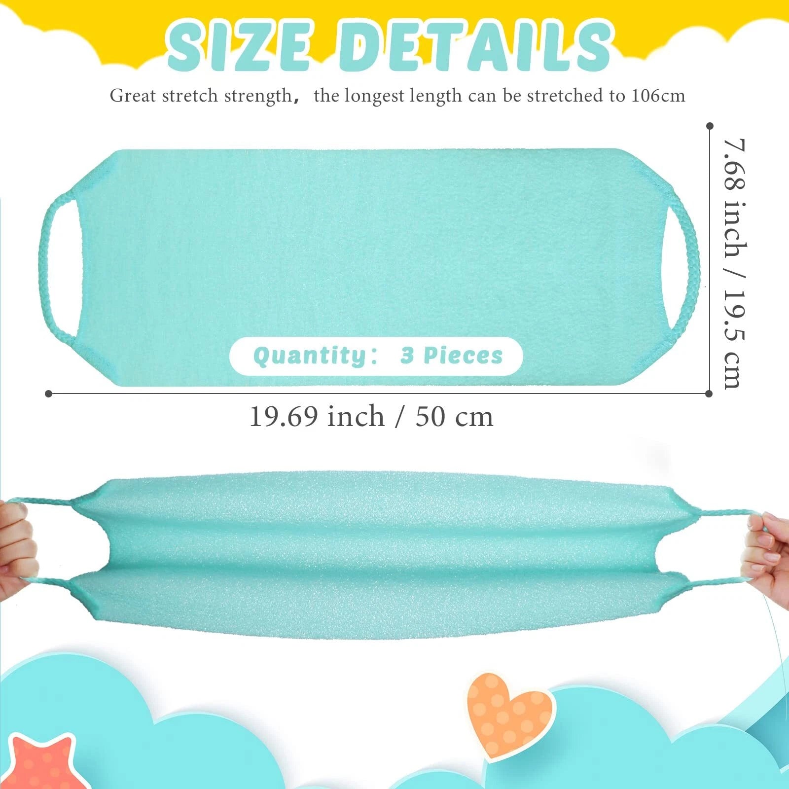 3 Pack Back Brush Long Shower Bath Scrubber Body Exfoliating Handles Washcloth