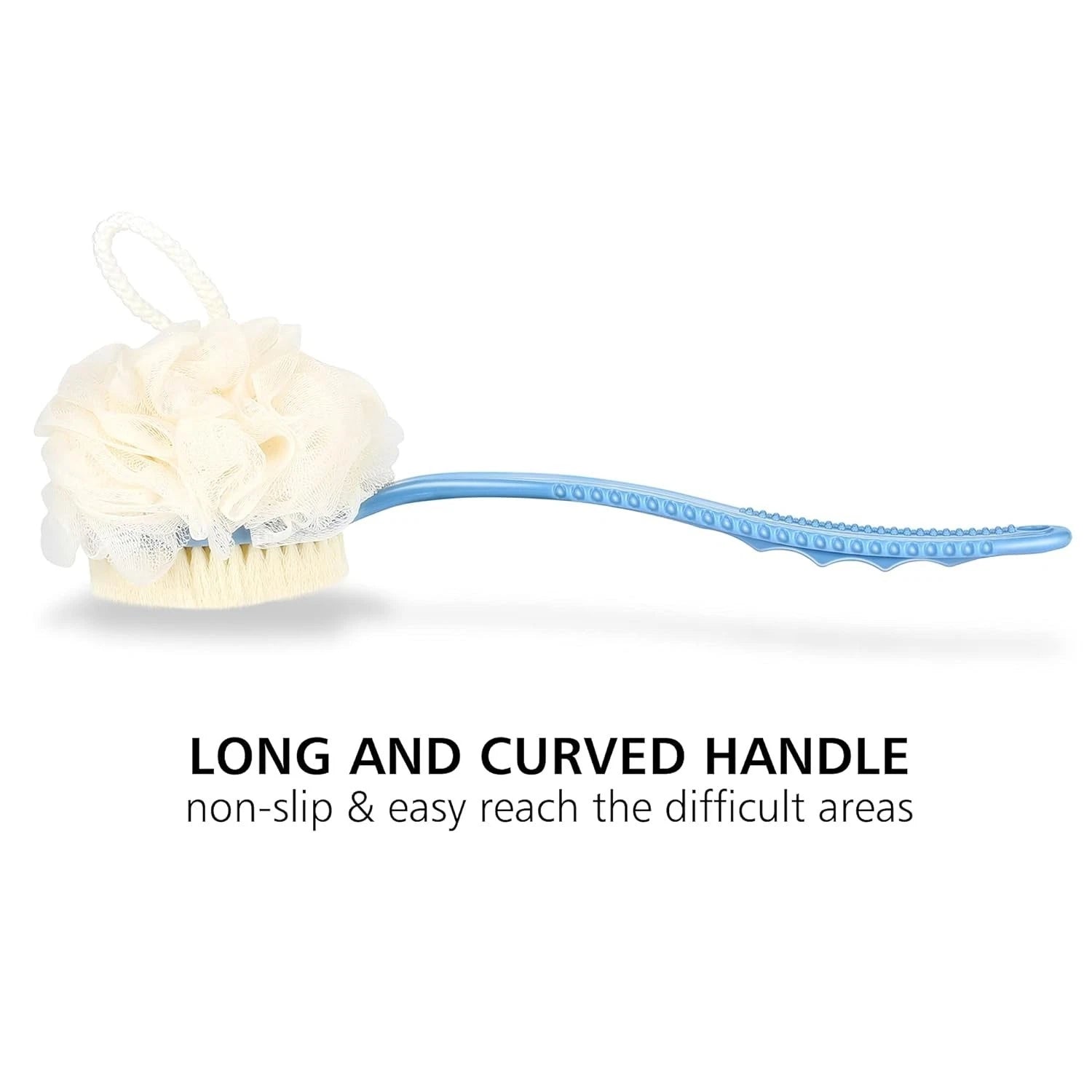 Back Body Shower Bath Brush Bristles and Loofah Double Sided Long Handle Wet Dry