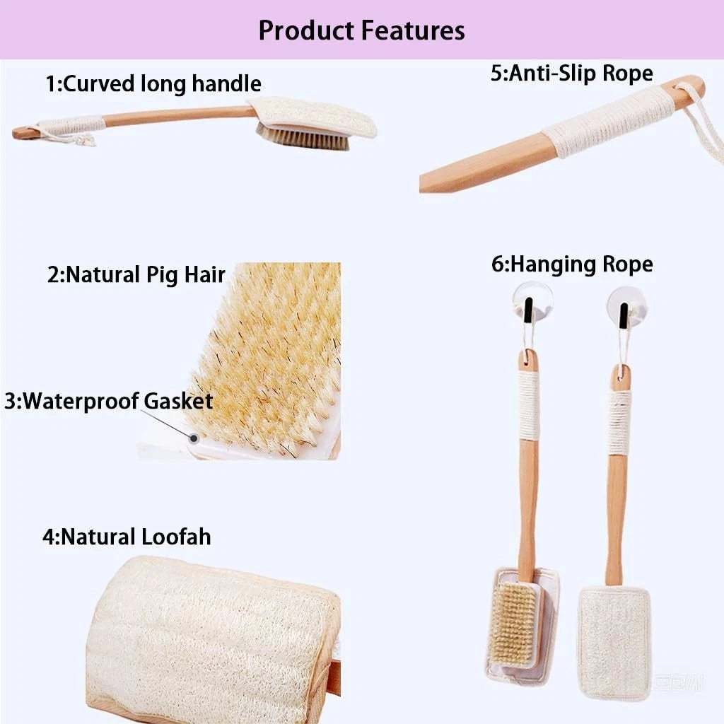 Shower Body Brush with Bristles and LoofahBack Scrubber for Shower for Bath o...