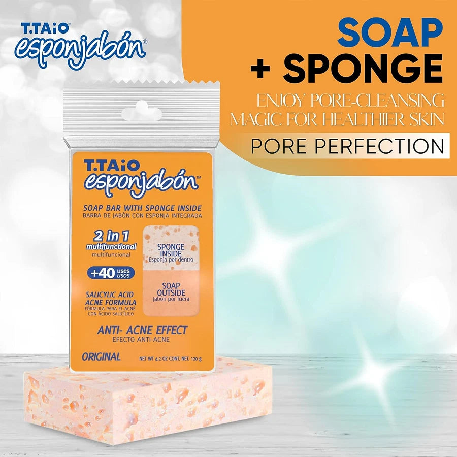 2 PACK T.Taio Esponjabon Pore-Cleansing Soap Sponges Wash Scrub ANTI ACNE EFFECT