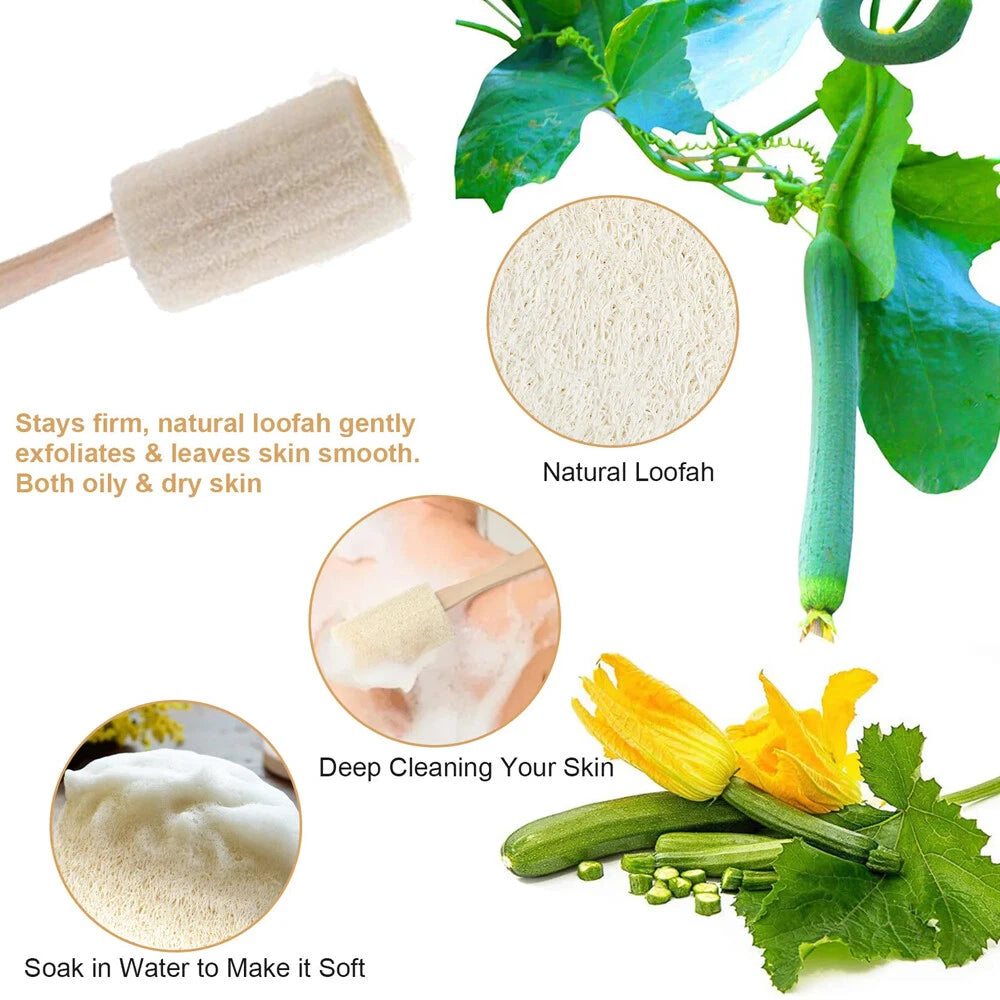 2PCS Wooden Natural Sponge Loofah Back Scrubber Brush Bath