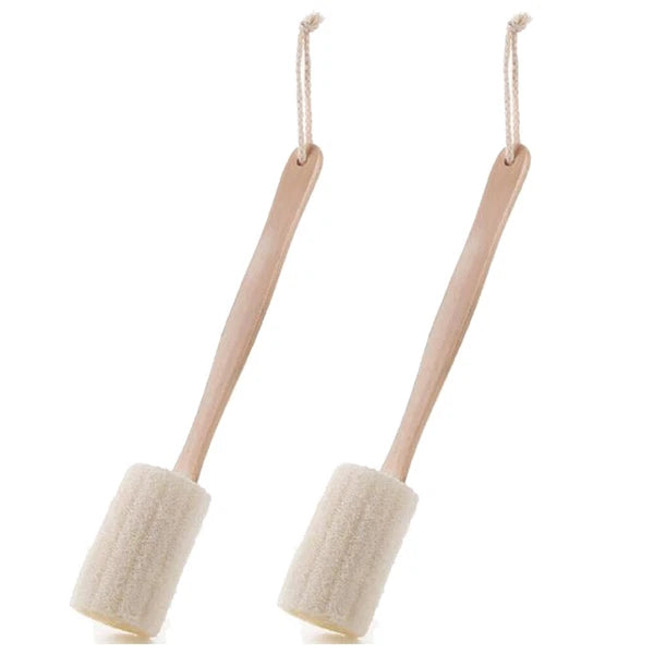 2PCS Wooden Natural Sponge Loofah Back Scrubber Brush Bath