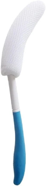 Body Back Bath Brush Curve Long Handle Mesh Bag Sponge, White, Blue
