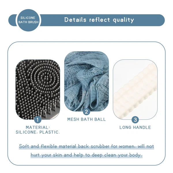 Back Rub Bath Brush Man Silicone Scrubber for Shower Body Long Handle