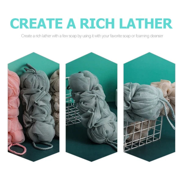 3 Pcs Long Bath Ball Man Back Washer for Shower Body Exfoliator Brush