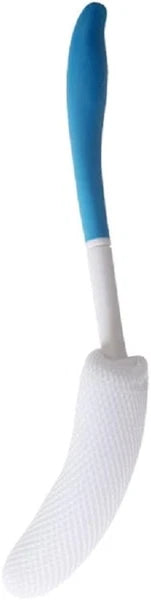 Body Back Bath Brush Curve Long Handle Mesh Bag Sponge, White, Blue