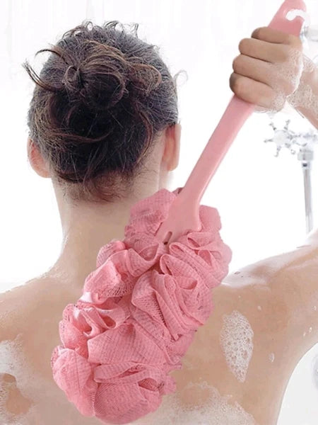 2 Pck Long Handle Loofah Bath Brush Soft Mesh Sponge Back Scrubber Shower Sponge