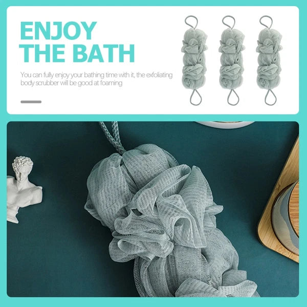 3 Pcs Long Bath Ball Man Back Washer for Shower Body Exfoliator Brush