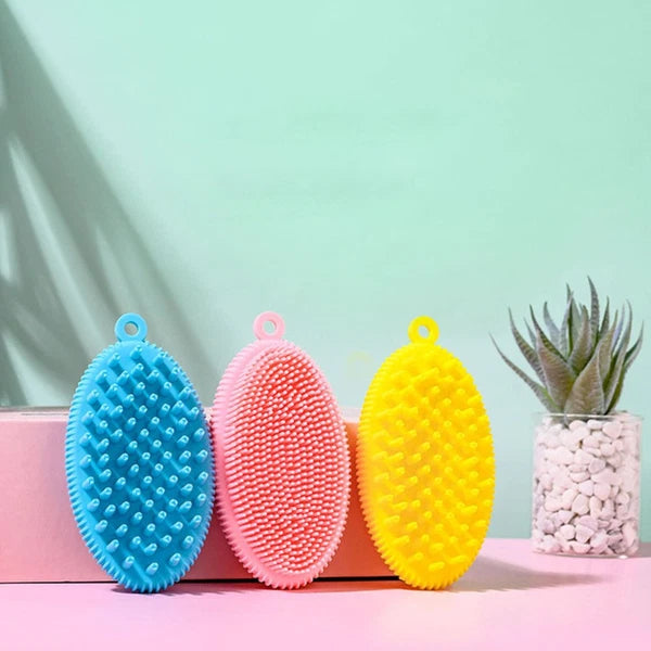 3 Pcs Bath Brush Child Newborn Hair Washing Body Silicone Scrubber
