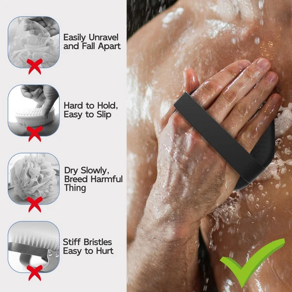 Silicone Body Scrubber Black - Exfoliating Shower Brush for Gentle Massage