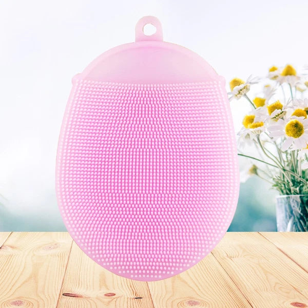 2pcs Silicone Bathing Brush Anti- Shower Scrubber Facial Cleansing Pads (Pink)