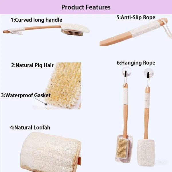 Shower Body Brush with Bristles and LoofahBack Scrubber for Shower for Bath o...
