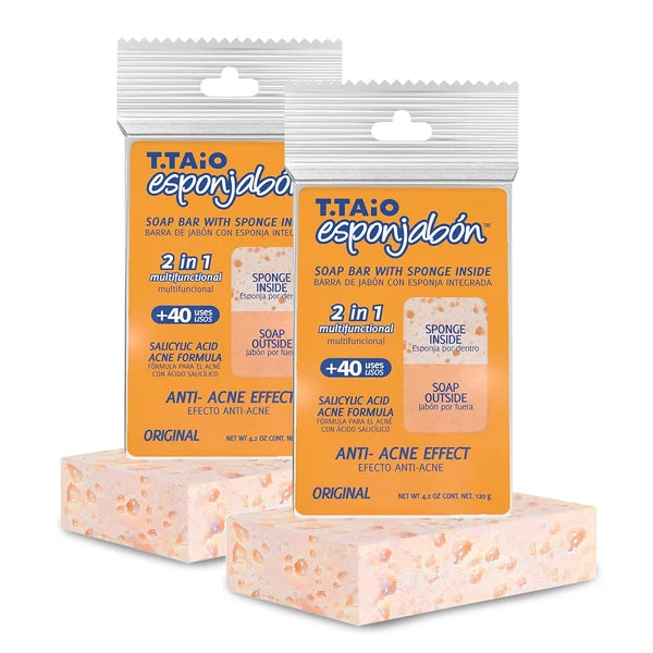 2 PACK T.Taio Esponjabon Pore-Cleansing Soap Sponges Wash Scrub ANTI ACNE EFFECT