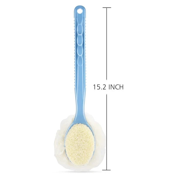 Back Body Shower Bath Brush Bristles and Loofah Double Sided Long Handle Wet Dry