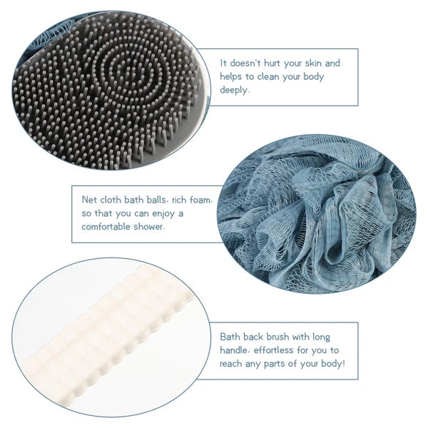 Back Rub Bath Brush Man Silicone Scrubber for Shower Body Long Handle