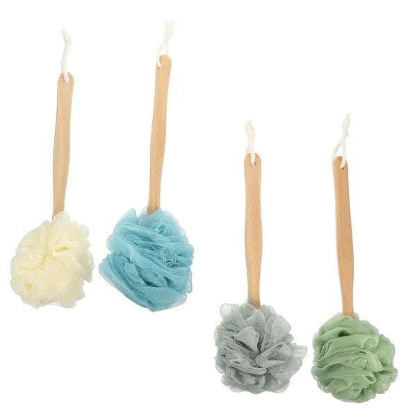 4 Pcs Bath Brush Rubs Back Ball Man Miss Scrubber Exfoliating Body Long Handle