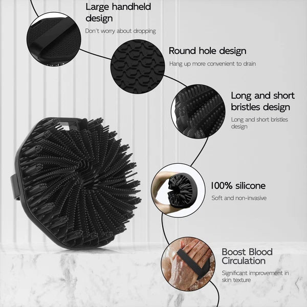 Silicone Body Scrubber Black - Exfoliating Shower Brush for Gentle Massage