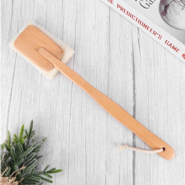 Natural Loofah Exfoliating Bath on A Wooden Handle exfoliating brush