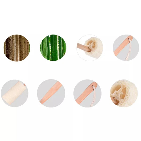 2PCS Wooden Natural Sponge Loofah Back Scrubber Brush Bath