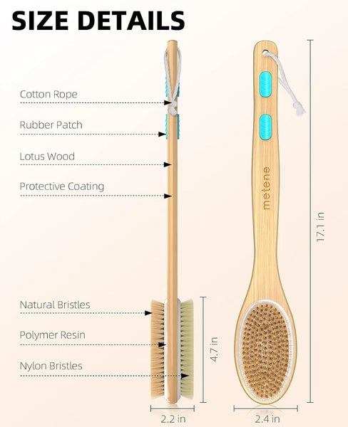 Metene Shower Brush with Soft and Stiff 1 Count (Pack of 1), Light Blue
