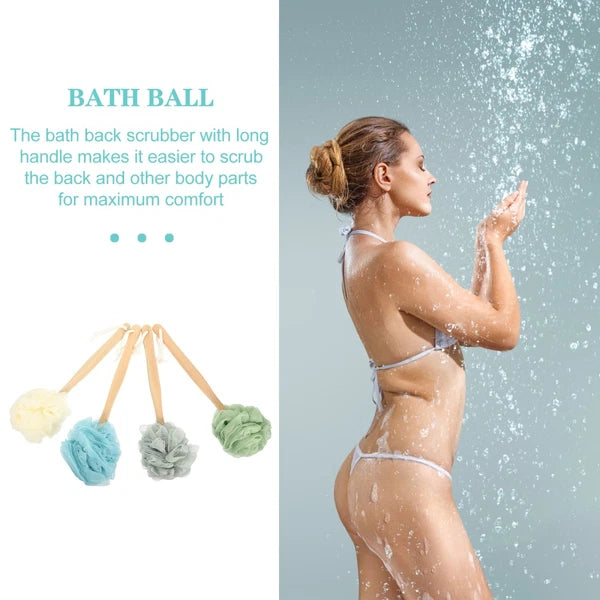 4 Pcs Bath Brush Rubs Back Ball Man Miss Scrubber Exfoliating Body Long Handle