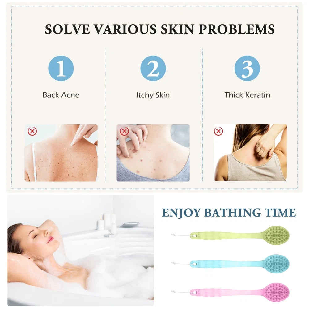 3pcs Long Handle Bath Scrubber Back Brush Massage Brush Bath Brush