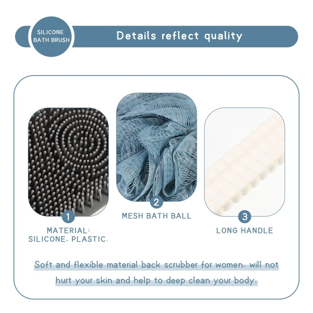 Back Rub Bath Brush Man Silicone Scrubber for Shower Body Long Handle