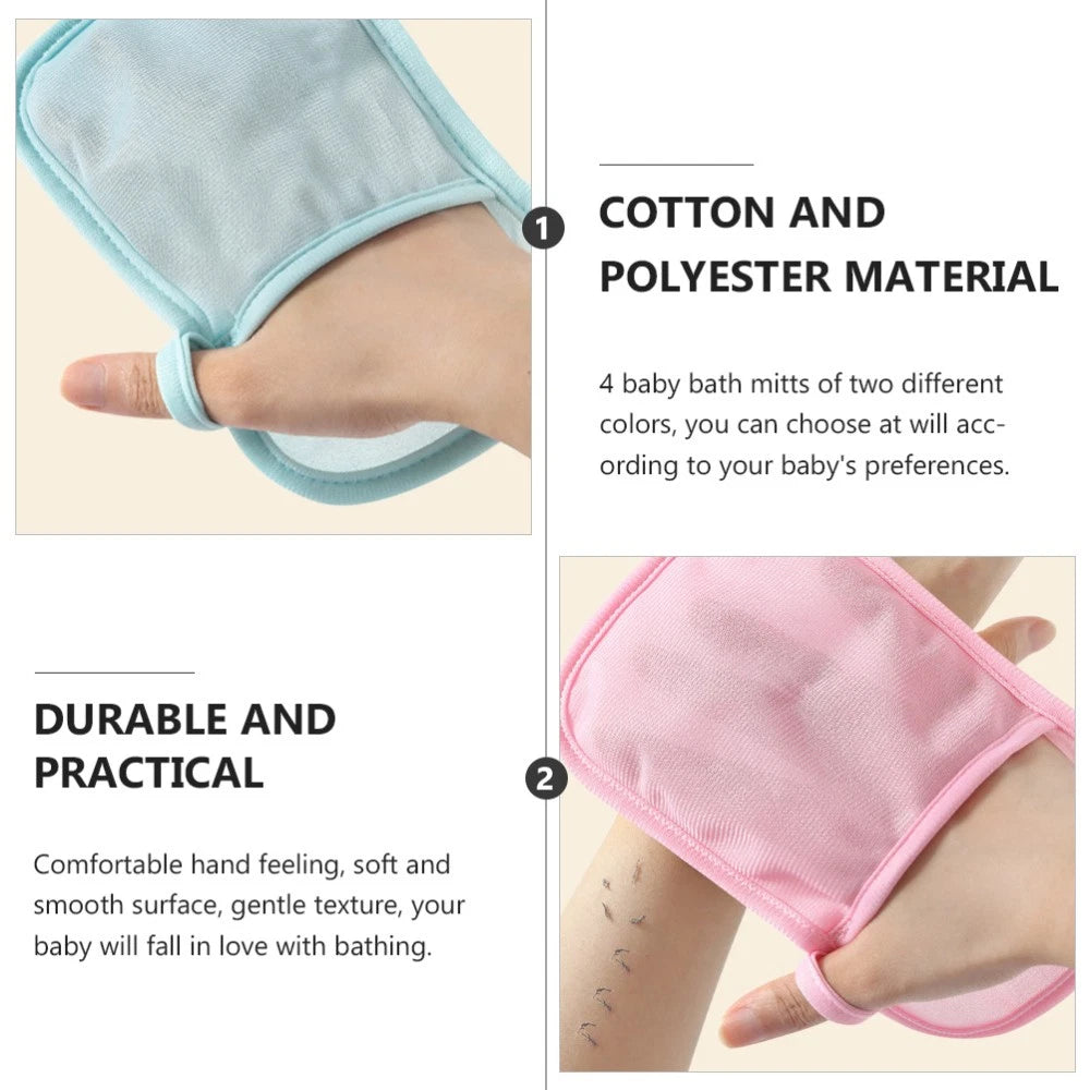 4 Pcs Bath Gloves Exfoliating Baby Child Gentle Scrub Cotton Brush