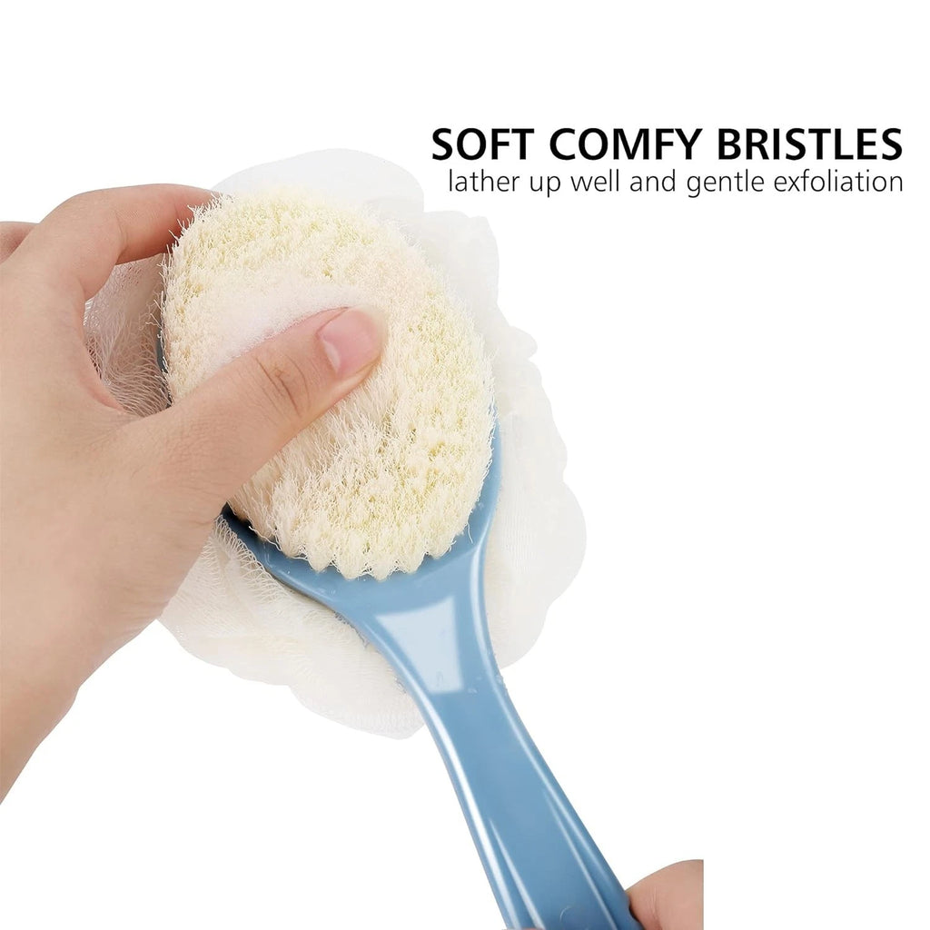 Back Body Shower Bath Brush Bristles and Loofah Double Sided Long Handle Wet Dry