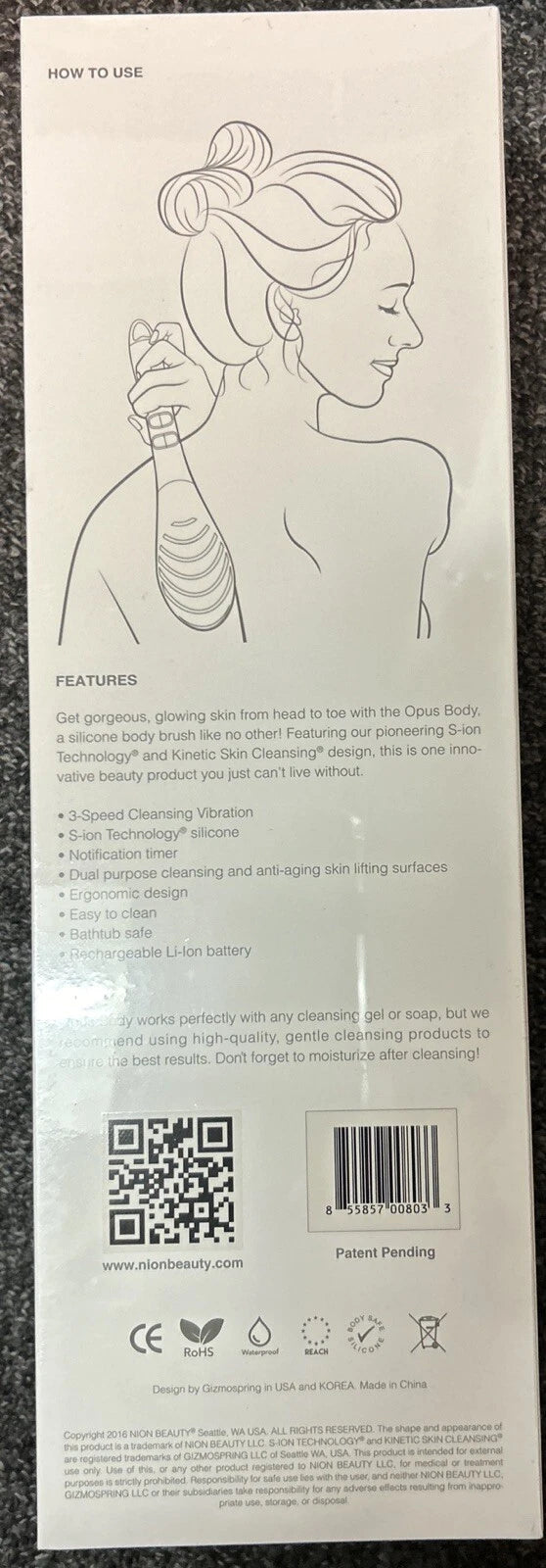 NION BEAUTY Opus Body Brush Gray New In Box - Sealed