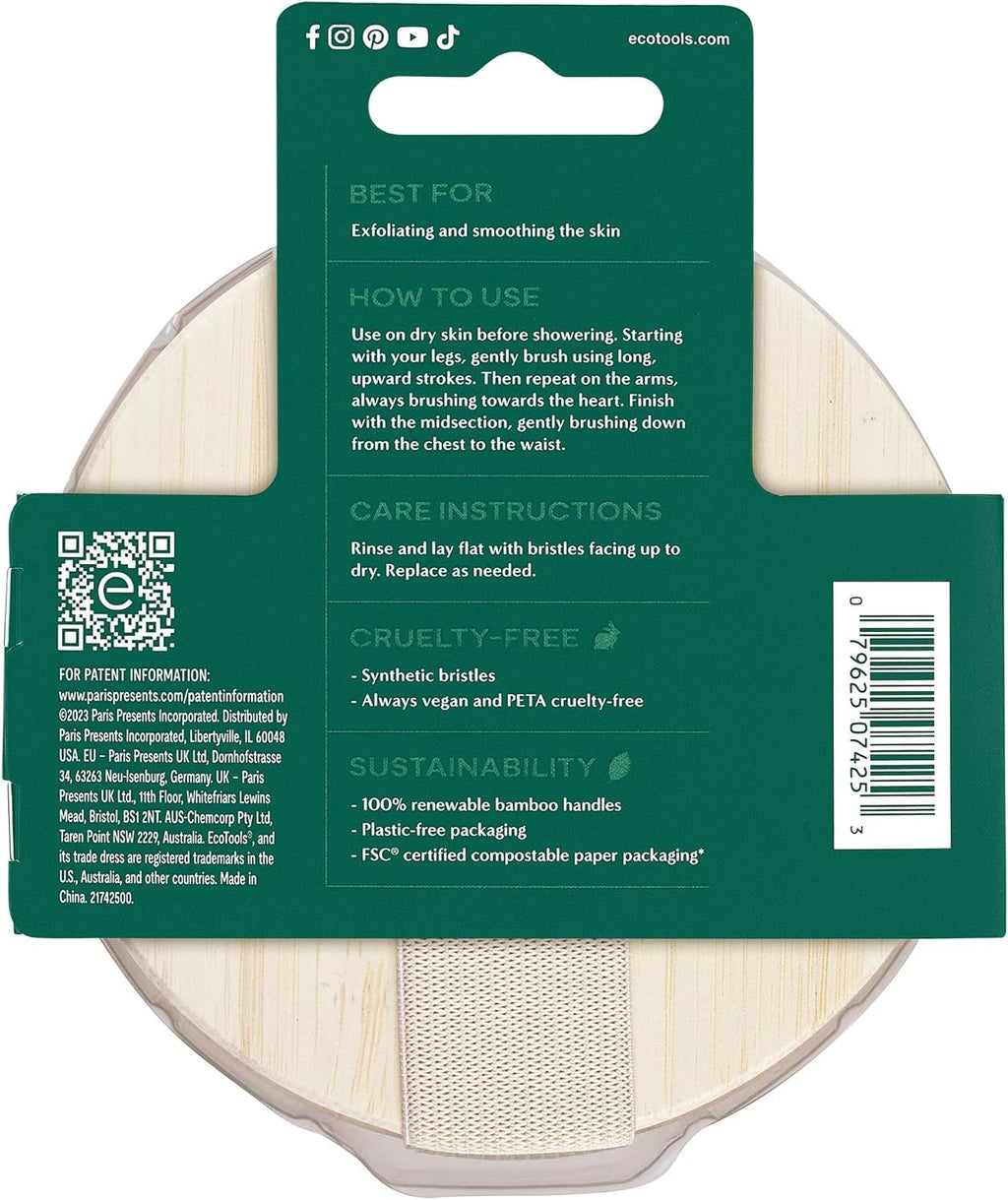 Dry Body Brush, Exfoliating Bristles, Eco-Friendly Skincare Tool, 1 Count