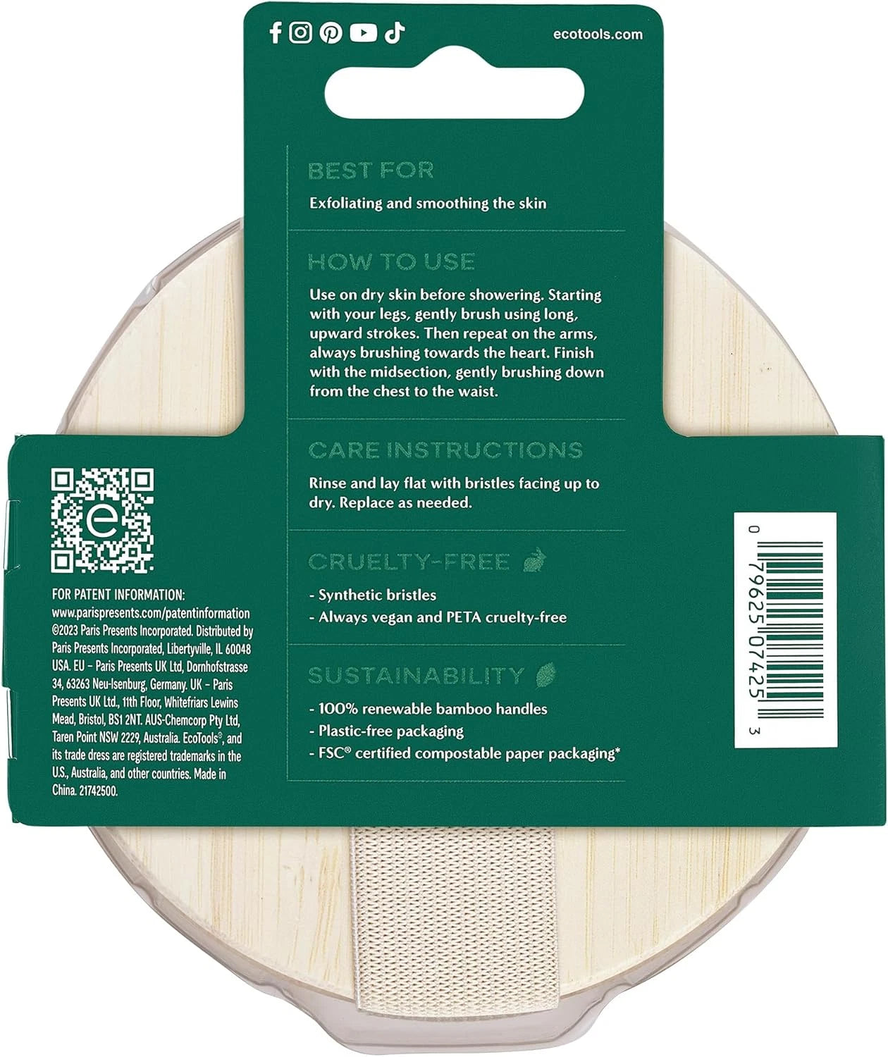 Dry Body Brush, Exfoliating Bristles, Eco-Friendly Skincare Tool, 1 Count